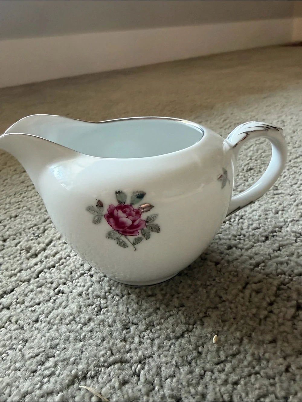 Silver rose by Fukagawa hand painted Porcelain Creamer Pitcher